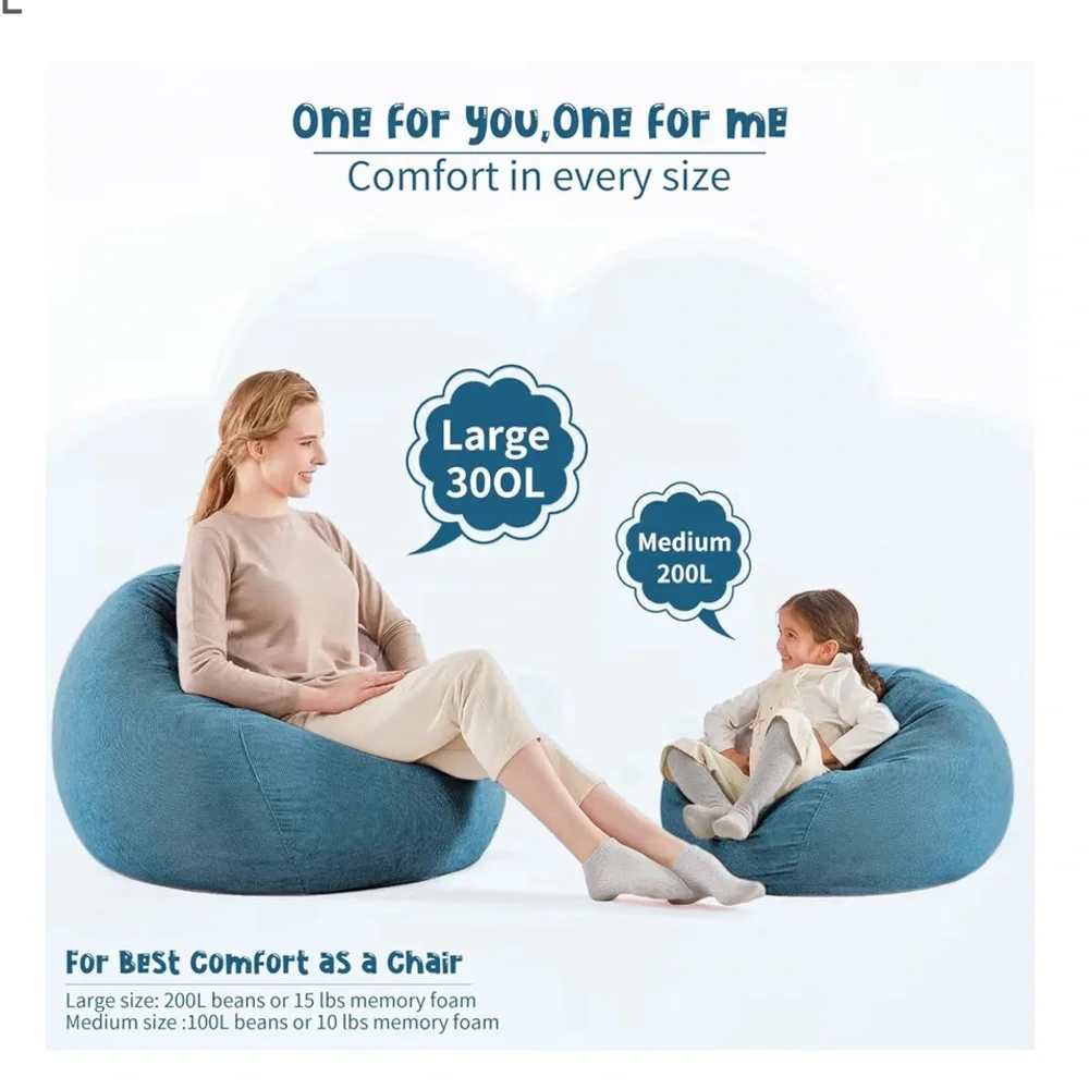 Bean Bag Chair Cover MEDIUM (200L)-BLUE ENCRE